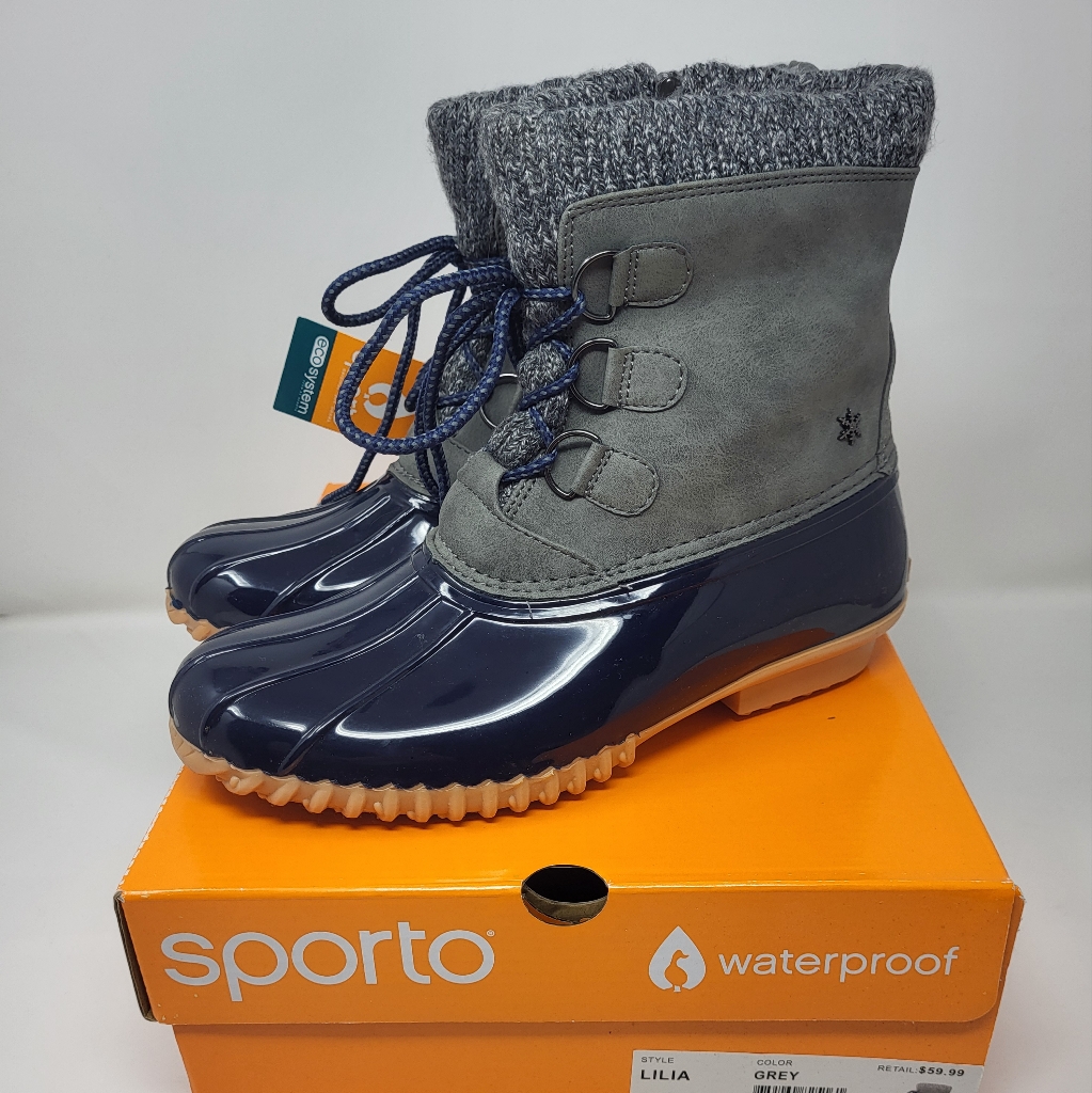 Womens Sporto Lilia Duck Waterproof Boots Blue Grey Size 8 Lace Up New